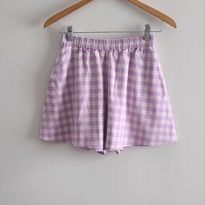 Zara Lavender and White Checkered Print High Rise Linen Coquette Shorts Size XS